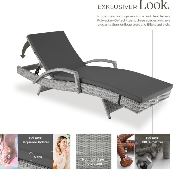 Actual product image tectake Sun lounger Océane rattan (190 cm)