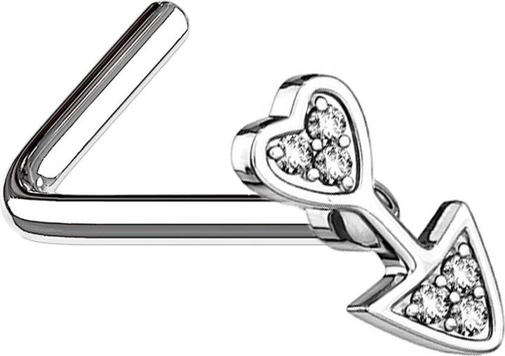 Produktbild Star Piercing Nasenstecker gewinkelt silber Pfeil mit Herz (Chirurgenstahl 316L, Messing)