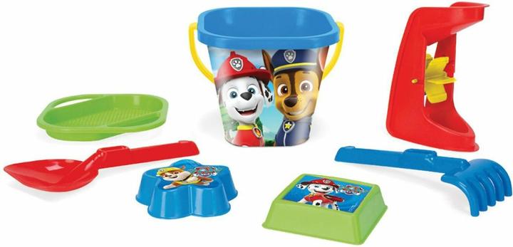Actual product image Magni 81142 - Paw Patrol bucket set with bucket, sieve, sand mill, shovel, rake and 2 sand moulds