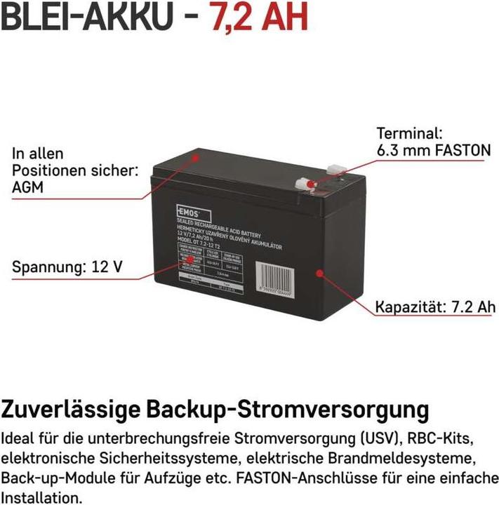 Actual product image Emos ACCUMULATOR SLA 7.2Ah FA6.3 (1 pcs., Device specific, 7200 mAh)