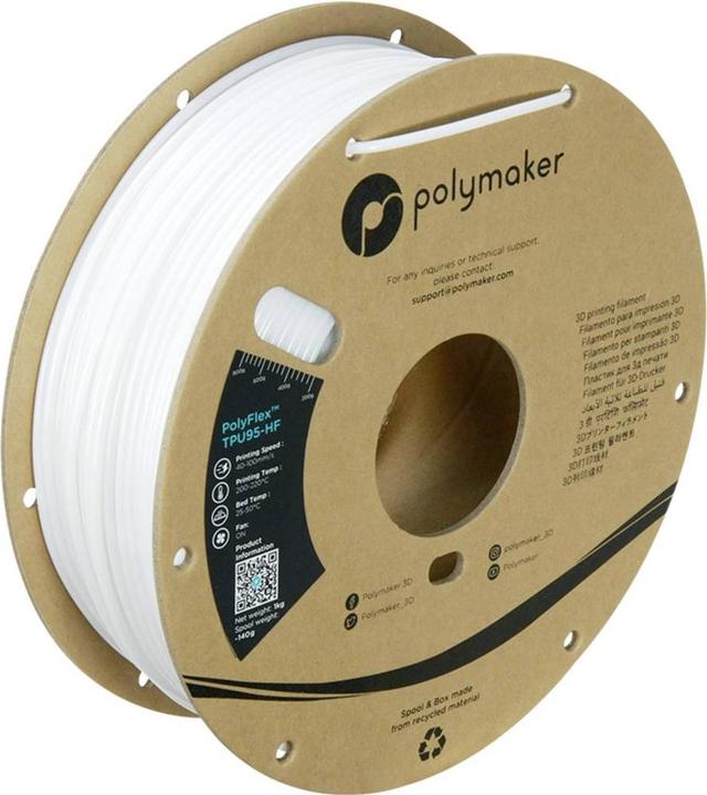 Produktbild Polymaker PolyFlex TPU95-HF V2 - White - 2.85mm (TPU, 2.85 mm, 1000 g, Weiss)
