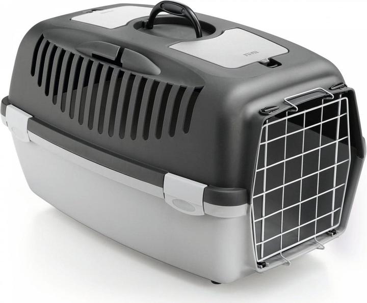 Produktbild Kerbl GULLIVER 2 DELUX transport box with bowl, metal grille with lock black / gray (Katze, Hund, Waschbar)