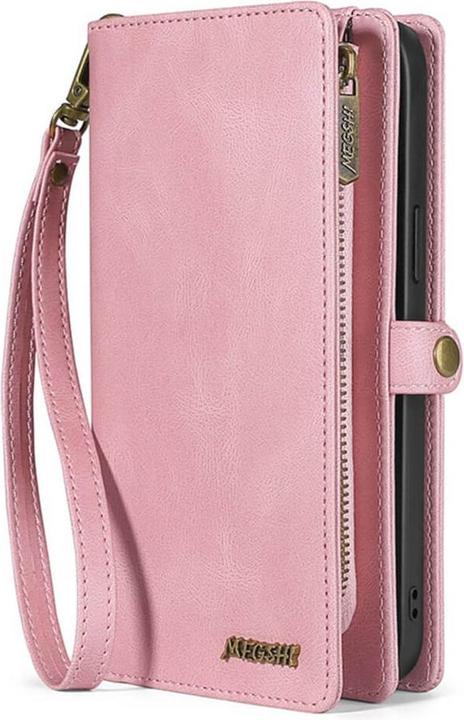 Image du produit Megshi iPhone 15 - 2-1 Étui portefeuille rose (Apple iPhone 15)
