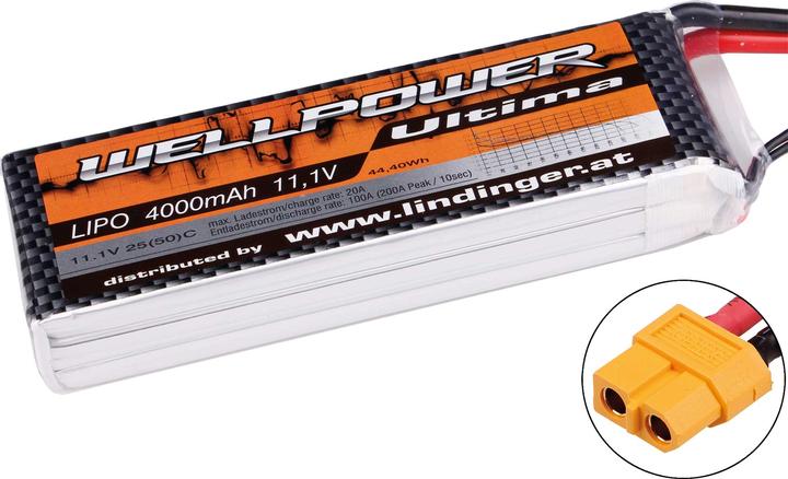 Produktbild Wellpower Lipo Akku Ultima 4000 mAh / 11,1 Volt 3S 25/50C CH3/5 XT-60 (11.10 V, 4000 mAh)