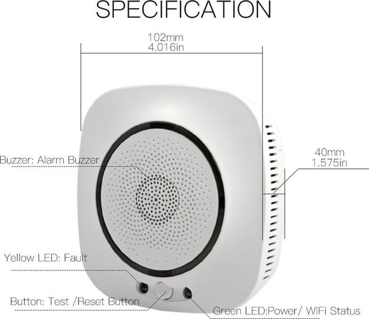 Actual product image NoName Bezvadu viedais dumu detektors ar sirenu Wi-Fi TUYA / Smart Life