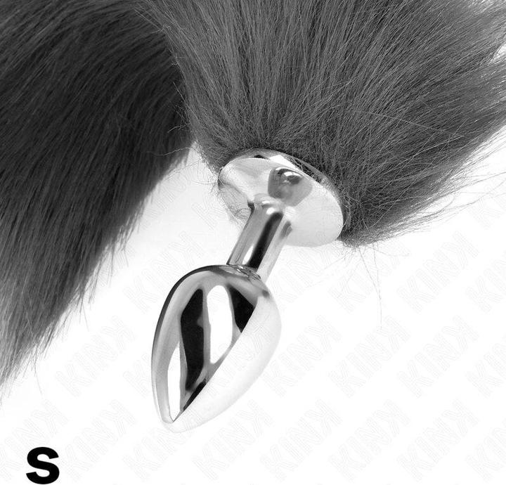 Actual product image Kink Anal Plug Size S 7 X 3 cm With Plastic Tail 40 cm Grey And White