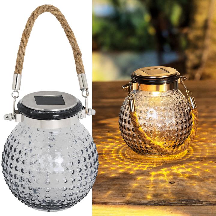 Produktbild HI Glaskugel LED Solarleuchte mit Jute-Kordel, Ø 11 cm