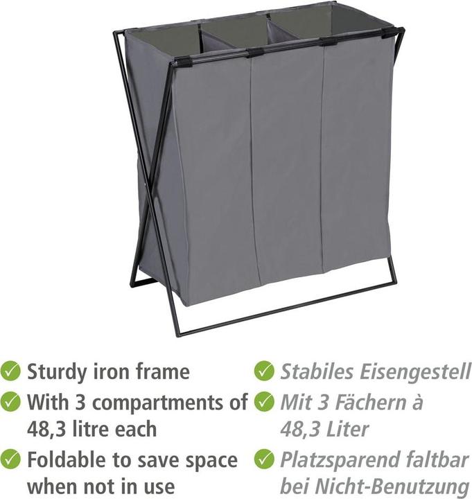 Image du produit Wenko Wäschesammler Mod. Trio XL Grau mit drei Fächern
