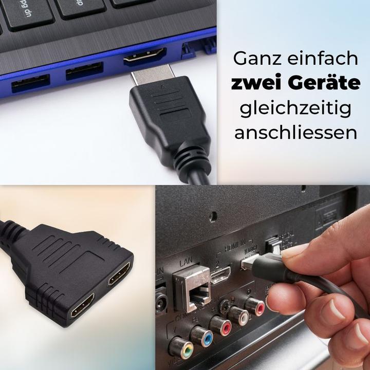 Image du produit Hermex HDMI Splitter Adaptateur 2en1 (1in/2out) Distributeur multi-connexion (0.30 m, HDMI)