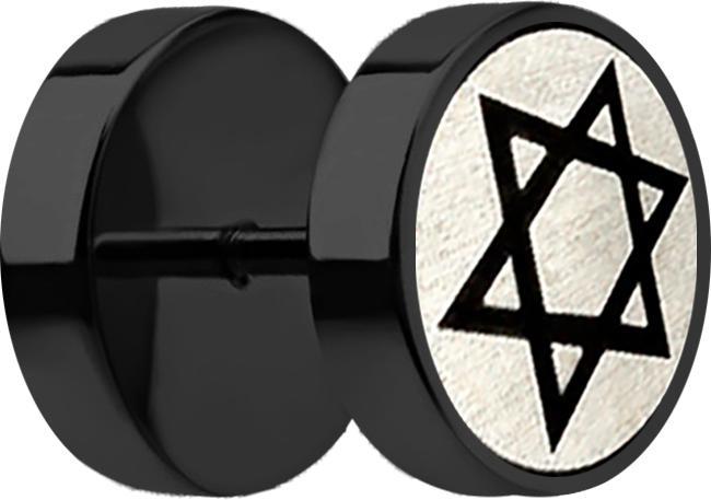 Star Piercing Fake Plug schwarz mit Davidstern (Chirurgenstahl 316L, ohne Messing)