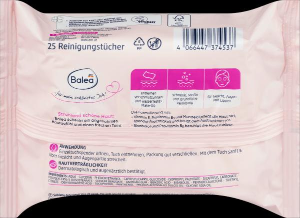 Actual product image dm Balea Cleaning wipes Nourishing 3in1 (Cleaning cloths, Make-up remover)