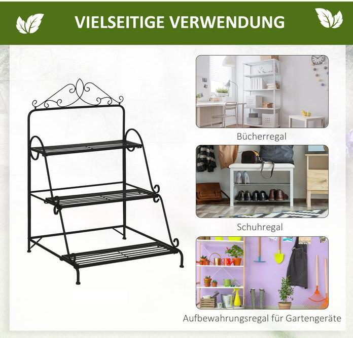 Actual product image Swisshandel24 Metal flower staircase 3 steps plant stand adjustable hanging height