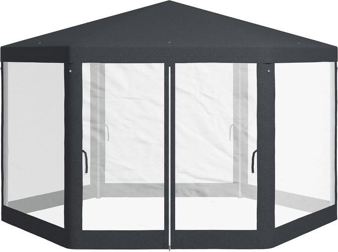 Swisshandel24 Gartenzelt ca. 4 x 4 m mit Moskitonetz 6-eckig Polyester Metall Dunkelgrau (394 cm, 394 cm)