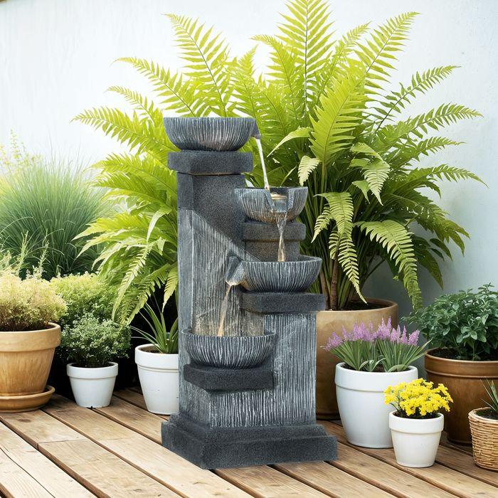 Immagine prodotto Swisshandel24 Springbrunnen Kunstharz mit LED Beleuchtung Pumpe Steinoptik 38x36x85 cm Grau
