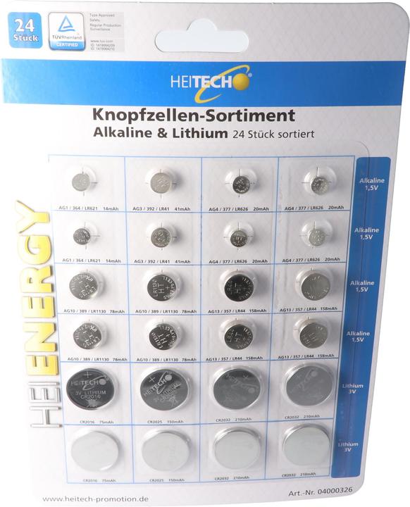 Image du produit Heitech 24 Stück Alkaline und Lithium Knopfzellen Batterien, für viele Anwendungsgebiete, sortiert im Set (24 pcs)