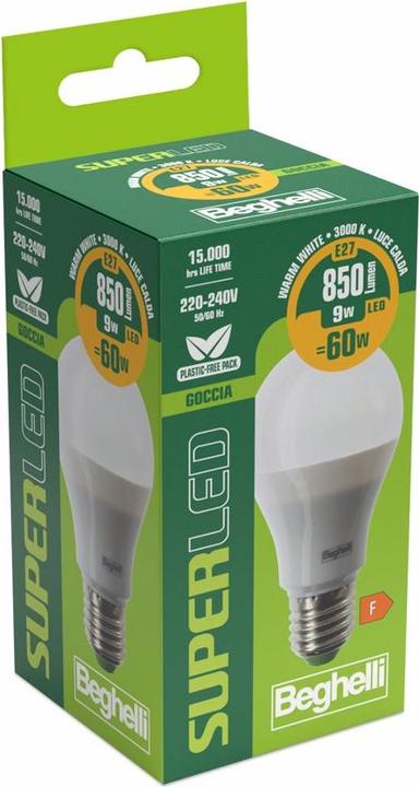 Actual product image Beghelli Lampadina Led Goccia 9W e27 3000k (E27, 9 W, 850 lm, 1 x, F)