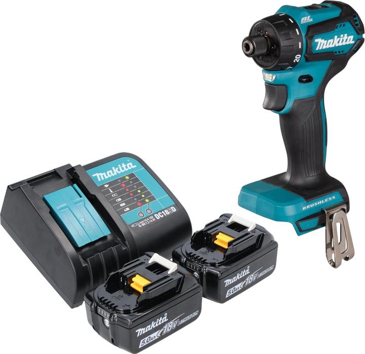 Produktbild Makita DDF 083 ST Akku Bohrschrauber 18 V 40 Nm 1/4" Brushless + 2x Akku 5,0 Ah + Ladegerät (Akkubetrieb)