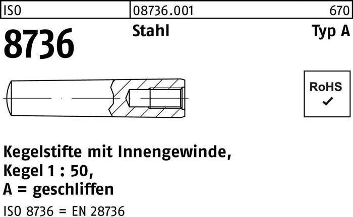 Produktbild Kegelstift ISO 8736 m.Innengewinde A 16 x 70 Stahl Kegel 1:50 ISO 8736 (5 Schrauben pro Stück)
