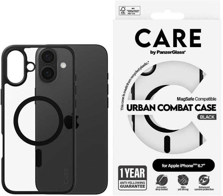 Produktbild PanzerGlass CARE by ® Flagship Case Transparent Urban Combat m. Schwarz Rahmen & MagSafe iPhone '24 6 (Apple iPhone 16 Plus)