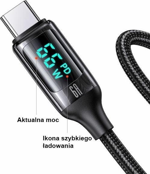Produktbild Usams Kabel pleciony U78 USB-C 1.2m LED 6A Fast Charging czarny/black SJ544USB01 (US-SJ544) (1.20 m, USB 3.2 Gen 1)