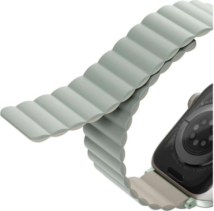 Actual product image Uniq pasek Revix Apple Watch Series 1/2/3/4/5/6/7/8/SE/SE2 38/40/41mm. Reversible Magnetic zielony-b (Silicone, Stainless steel)