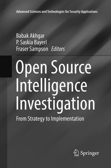 Produktbild Open Source Intelligence Investigation (Fraser Sampson, Babak Akhgar, P. Saskia Bayerl, 2018)