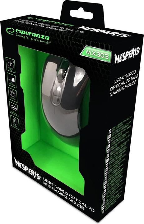 Actual product image Esperanza EGM303 mouse przewod. during gaming RGB 7d opt. USB-C hesper (Cable)