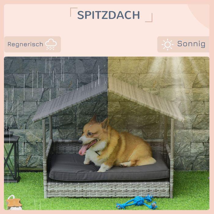 Immagine prodotto Swisshandel24 Casetta per cani in rattan con cuscino, letto per cani a forma di casetta, cuccia da esterno per (Cuccia per cani)