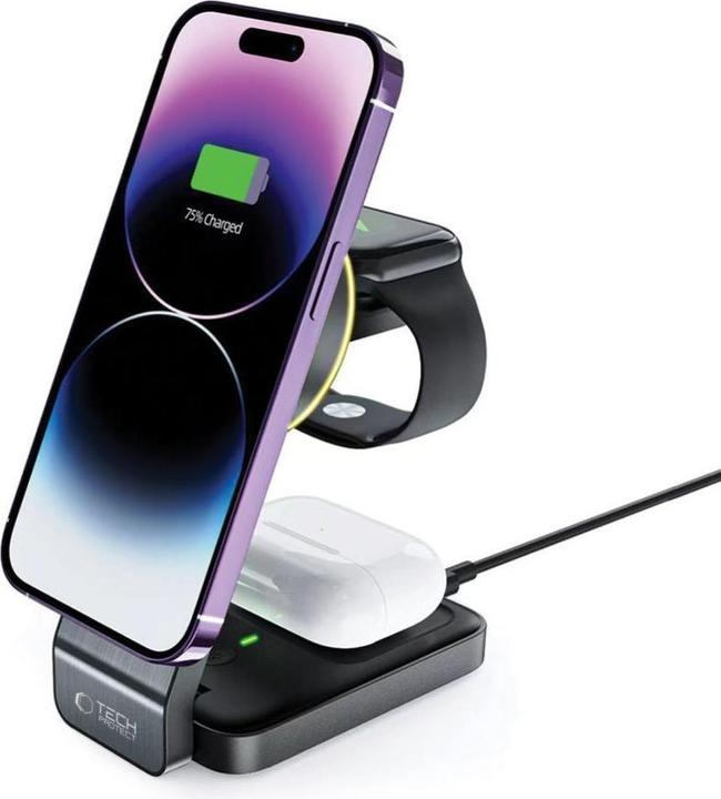 Produktbild Tech-Protect QI15W-A28 inductive MagSafe 3in1 charger with stand for smartphone / Apple Watch / AirP (15 W)