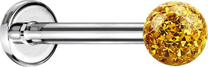 Produktbild Star Piercing Micro Labret silber mit Kristallkugel topaz und Epoxy Schutzschicht (ohne Messing, Chirurgenstahl 316L)