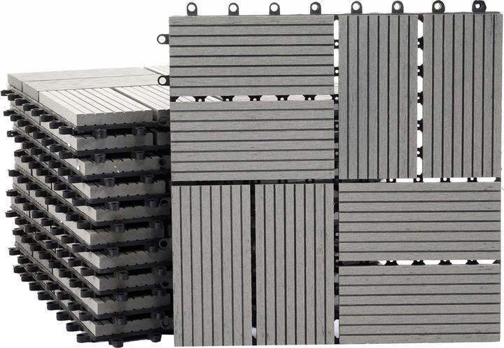 Produktbild Swisshandel24 WPC Bodenfliese Rhone, Holzoptik Balkon/Terrasse, 11x je 30x30cm = 1qm Premium, grau Vierecke (11 x, 30 x 30 cm)