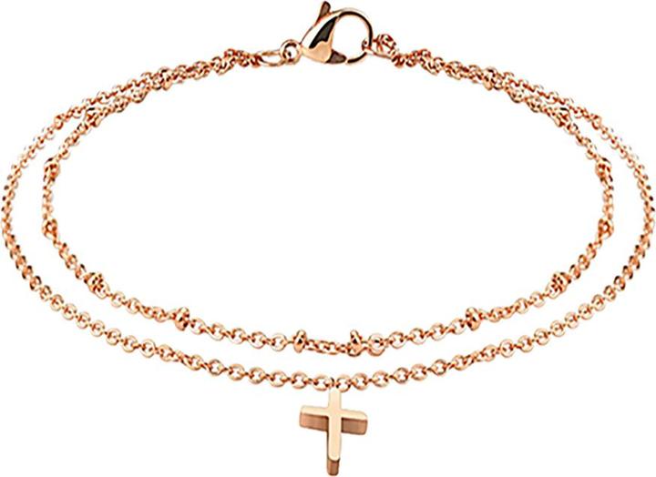 Star Piercing Kette rosegold mit Kreuz (Chirurgenstahl 316L)