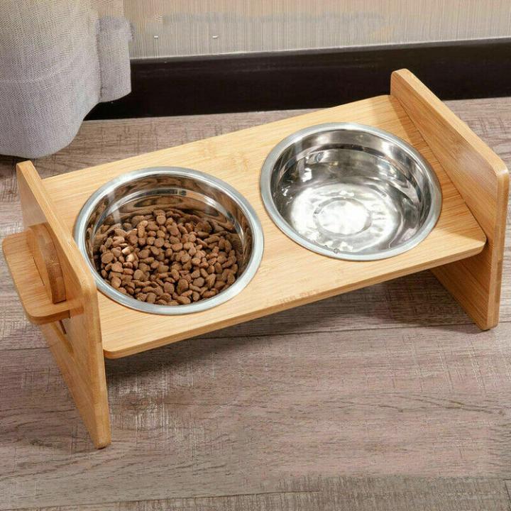 Produktbild Hermex XXL Doppelnapf verstellbar für Hunde aus Holz Futternapf Fressnapf