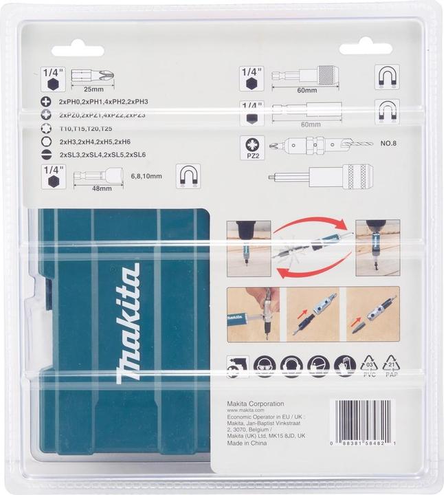 Produktbild Makita D-73461 DREHMOMENTDÜSEN-SET 47-TLG. (HEX5, Torx-Bits, HEX4, T25, T10, HEX3, T20, SL4, T15, SL5, SL6, HEX6, 2x Hex4, PZ0, PH0, 2XPZ1, 2xPH1, 25mm, SL3, 4xPZ2, 2xPZ3, 2xPH3, 4xPH2)
