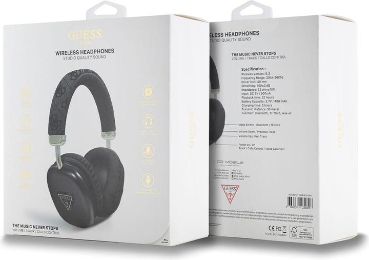 Actual product image Guess PU Leather 4G Triangle Logo Earphones - black (32 h, Wireless)