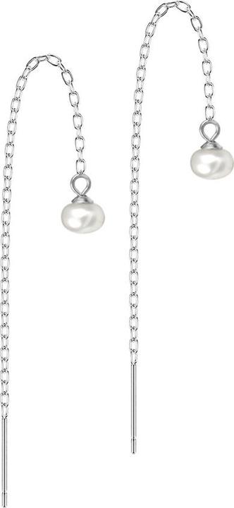 Star Piercing Ohrstecker silber freifallende Kette grosse Perle weiss (ohne Messing, Chirurgenstahl 316L)