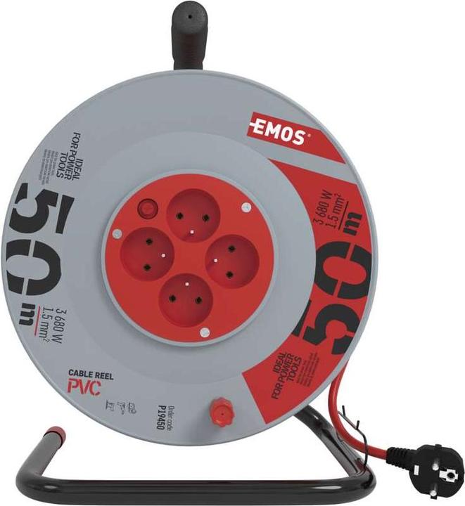 Actual product image Emos Drum cable with earthing, 4 sockets, 50 m (P19450) (50 m, 1.50 mm²)