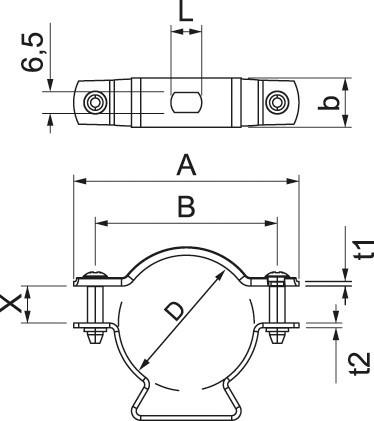 Immagine prodotto OBO Bettermann ASL 733 53 FT Morsetto distanziatore con foro oblungo 44-53mm St FT 1362734