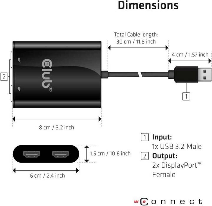 Image du produit Club 3D Adaptateur USB A vers HDMI 2.0 double moniteur 4K 60Hz