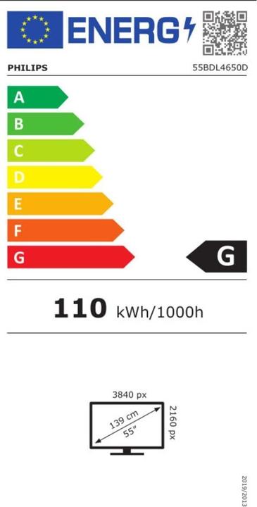 Energy Label Philips 55? D-Line UHD 24/7 landscape & port (3840 x 2160 Pixels, 55")
