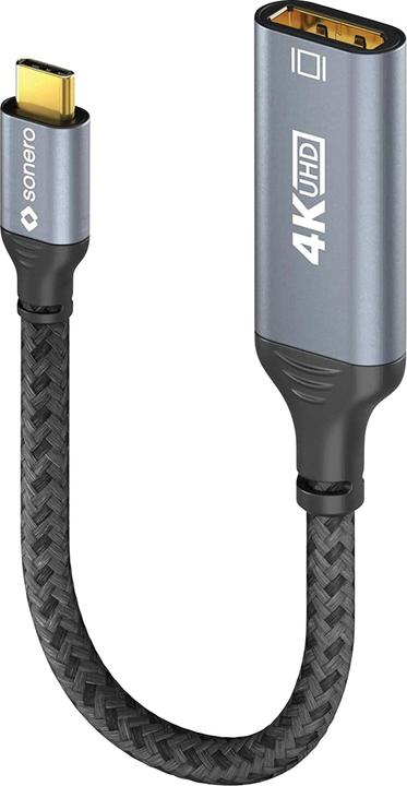 Produktbild Sonero USB-C/DP-Adapter, 4K60, 18Gbps, Stecker/Buchse, grau/schwarz, 10 cm (USB Typ-C, 16 cm)