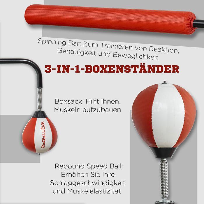 Produktbild Swisshandel24 Standbox Freistehender Boxsack 140-205cm höhenverstellbarer Standbox-Trainer mit 2 Speedbällen Refle (84 cm)