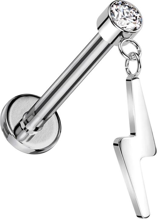 Immagine prodotto Star Piercing Micro labret senza fili cilindro d'argento cristallo d'argento ciondolo fulmine d'argento (senza ottone, Titanio G23)