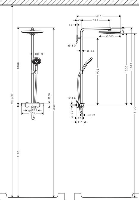 Actual product image hansgrohe Raindance Select S 300 2jet shower system 2 head / heads chrome