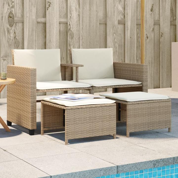 Image du produit VidaXL Canapé de jardin 2 places avec table et tabourets