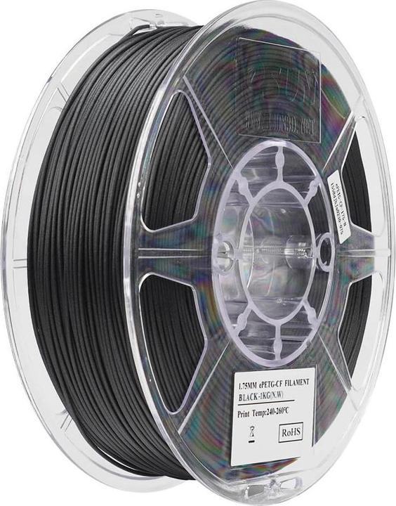 eSUN ePETG-CF Carbon Black Filament 1.75mm 1Kg (PETG, 1.75 mm, 1000 g, Black)
