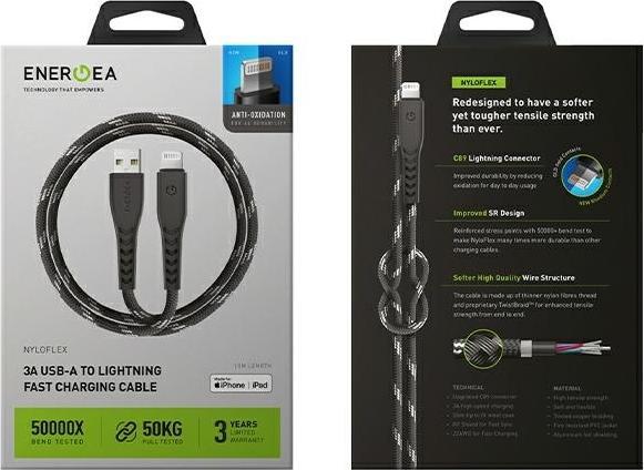 Produktbild Energea kabel Nyloflex USB - Lightning Charge and Sync C89 MFI 1.5m czarny/black (1.50 m, USB 3.2 Gen 1)