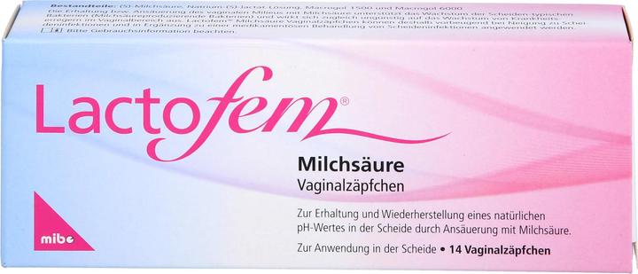 Mibe Lactofem Lactic Acid Vaginal Suppositories, 14 Suppositories (Vaginal suppositories)