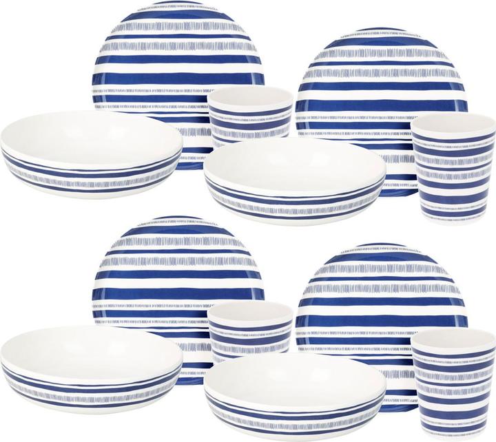 Produktbild ProGarden Melamin Geschirr Set, 12-tlg., blau-weiss