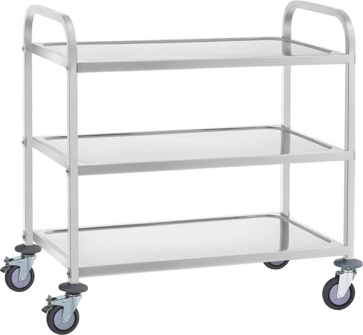 Image du produit Royal Catering Chariot de service en acier - 3 plateaux - 150 kg max. - 2 freins